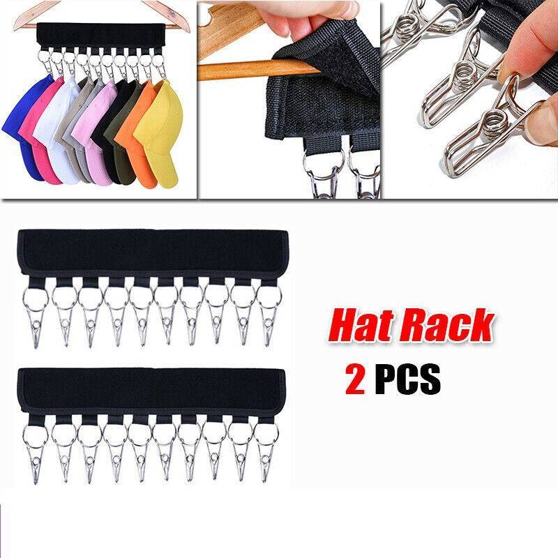 2PCS 10 Clips Door Cap Rack Baseball Hat Holder Closet Hanger Storage Organizer
