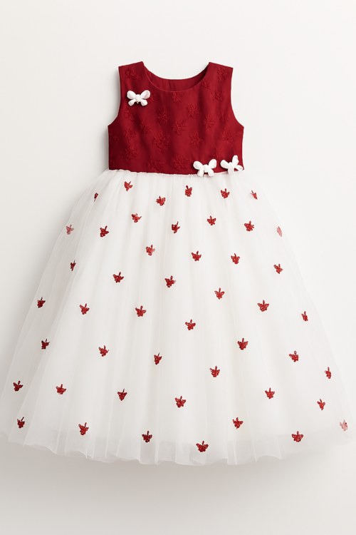 Stylish Kids Frock Dress | RedWhite | 4-5 Year