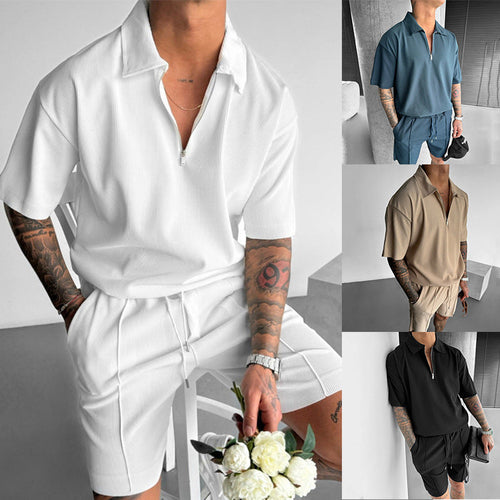 Summer Fashion Mens Clothing  Men's Suits New Zipper Polo Casual Short